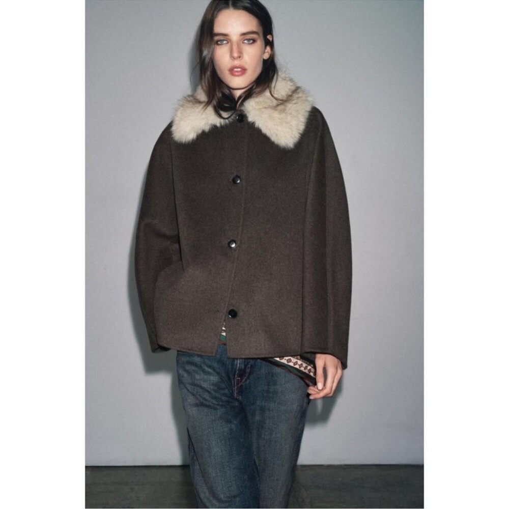 ZW Collection Wool Jacket Fur Collar